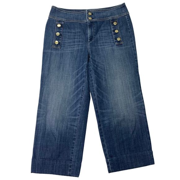 Chico's The Platinum Crop Size 1 Button Detail Yacht Sailor Cropped Denim Jeans - Picture 1 of 7